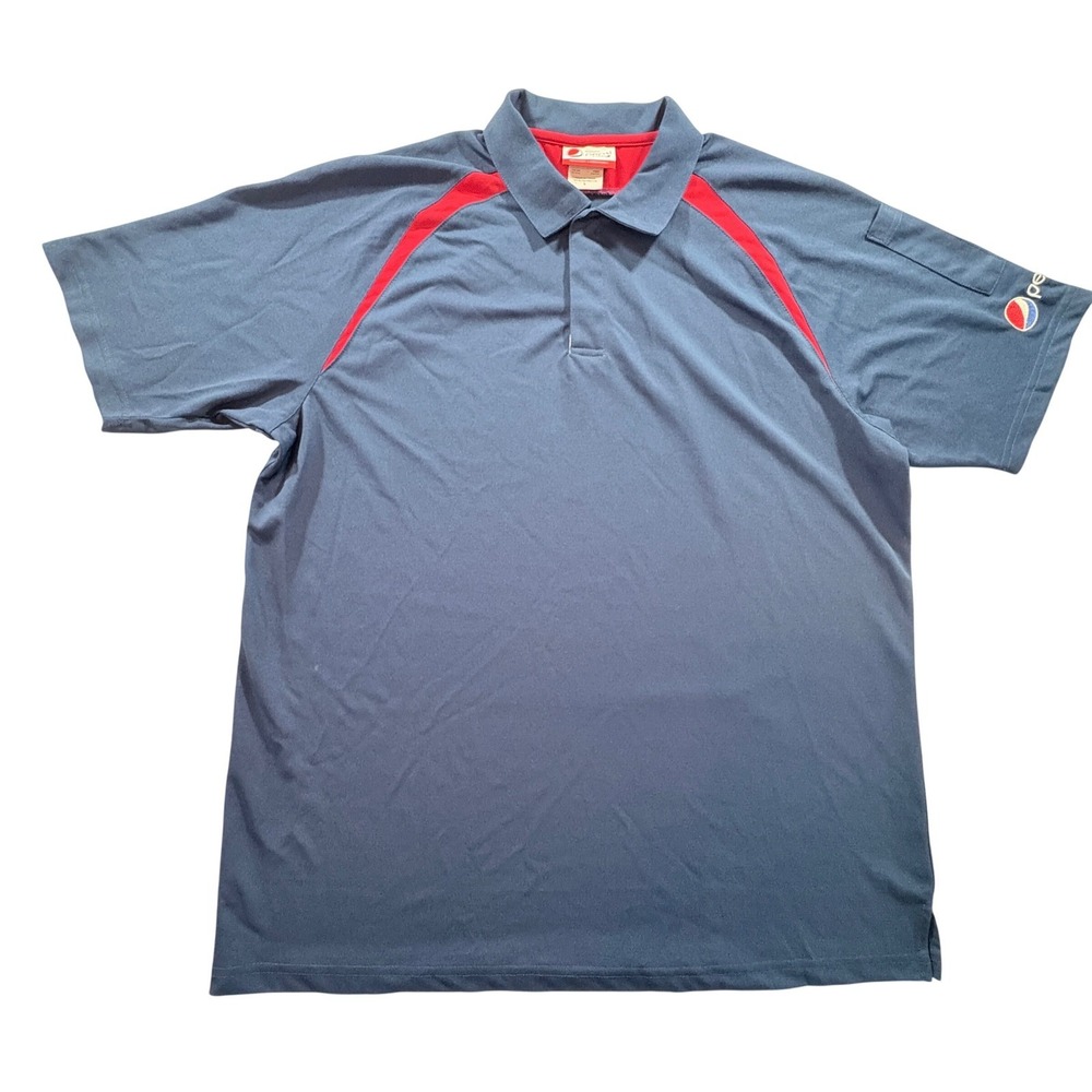 Aramark Pepsi Uniform Polo Shirt Mens Large‎ Blue Red Workwear Sleeve Pocket
